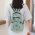 Casual light green checkered nylon backpack with trendy drawstring detail in Japanese style - Light Green