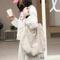 Casual Japanese style beige polka dot nylon tote bag with shoulder strap for women - Khaki