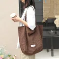 Brown polka dot canvas tote bag with artistic Japanese style for women's daily use. - Coffee
