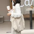 Artistic Japanese style polka dot canvas tote bag for women shoulder carry in beige color - Khaki