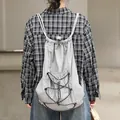 Stylish casual Japanese nylon drawstring backpack with ruched design for daily school use. - Gray