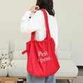 Bolso de hombro de algodón y lino rojo estilo coreano con estampado Petit à petit - Rojo