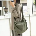 Japanese style casual green checkered canvas crossbody messenger bag for active women - Green Plaid