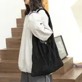 Korean style minimalist black suede drawstring shoulder bag with stylish pleated details - Black
