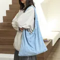 Light blue suede fabric drawstring shoulder bag with elegant pleated design for women - Light Blue