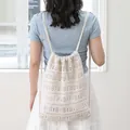 Mochila minimalista de algodón tejido beige estilo japonés con diseño calado - Blanco