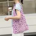 Stylish purple floral lace hollow-out shoulder bag with drawstring inner pouch - Purple