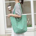 Minimalist green and white striped canvas tote bag for daily casual fashion wear - Green