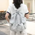 Japanese style light gray checkered nylon drawstring backpack for casual daily use - Gray