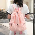 Stylish pink pleated nylon drawstring backpack with large capacity for casual daily use - Pink
