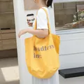 Casual yellow canvas bucket tote bag with letter print and vintage washed texture - Yellow