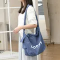 Blue Japanese style casual nylon crossbody bag with white letter print and knot strap - Blue