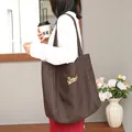 Elegante bolso tote de mezclilla marrón oscuro para mujer con letras Superb bordadas casuales - Café