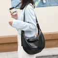 Stylish black soft PU leather dumpling bag vintage hobo shoulder bag for women fashion - Black