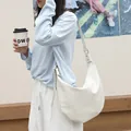 Minimalist stylish off-white PU leather crescent shoulder bag for women's daily use - White