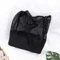 Bolso de hombro de malla negra con base de lona gran capacidad para playa y compras - Negro