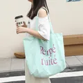 Fashionable mint green nylon tote bag with purple Perpétuité letter print SKU view - Green