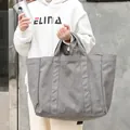 Japanese style large grey canvas tote bag with durable handles for casual daily use - Gray