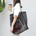 Bolso de hombro de malla negra de gran capacidad para mujer bolso de compras de moda - Negro