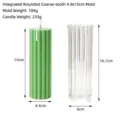 Detailed dimensions of cylindrical ribbed PC plastic candle mold with green candle - Integrated Round Coarse Tooth 5x15cm Mold