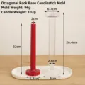 Detailed dimensions and weight info for octagonal ribbed acrylic candle mold set - Geometric Octagon Gear Bottom Candlestick Mold
