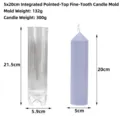 Ribbed pointed cylinder candle mold with dimensions and finished product comparison - 5x20cm Spire Integrated Fine Tooth Mold