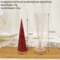 Detail view of hexagonal cone candle mold with dimensions and finished red wax candle - Hexagonal Pyramid Candle Holder 6x20cm