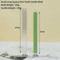 Detailed view of striped column candle mold showing 27cm height and finished candle - Small Long Rectangular Fine Tooth Mold
