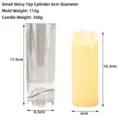Detailed dimensions of 6cm diameter wave top cylindrical candle mold and candle - Small Slanted Wave Top Cylinder 6cm Diameter