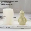 Vista detallada del molde de silicona de muñeco de nieve y vela con dimensiones. - Thin Snowman Silicone Mold