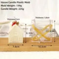 Detailed view of house shaped plastic candle mold with size and weight annotations - House Candle Plastic Mold