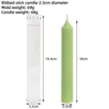 Detailed dimensions of transparent fluted candle mold and finished green pillar candle - Fine Tooth Stick Candle 2.5cm Mold