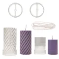 Detail view of cylinder spiral and fluted candle mold kit with cotton wicks and positioning rings - 5 Pieces Mold With Positioning Ring And Candle Wick