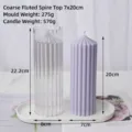 Geometric striped fluted pillar candle mold with detailed size and weight specifications - Coarse Tooth Pointed Top 7x20cm Mold