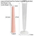 Detail view of a clear plastic mold for creating tapered ribbed pillar candles with dimensions - Tapered Fine Tooth Mold