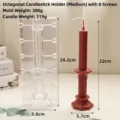 Detailed dimensions of octagonal column candle mold and finished wax candle display - Medium Octagonal Candlestick