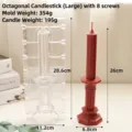 Detail showing precise measurements of octagonal candlestick DIY plastic candle mold - Large Octagonal Candlestick