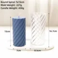 Detailed view of the spiral cylindrical PC candle mold with dimensions and weight info. - Round Spiral 7*15cm