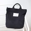Retro black corduroy tote bag with minimalist French text label for casual daily use - Black