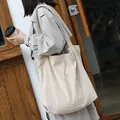 Large capacity beige corduroy tote bag for women stylish casual shoulder shopping bag - Khaki
