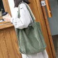 Large green corduroy shoulder bag with vintage simple aesthetic design for daily use - Green