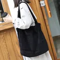 Large black corduroy tote bag for women with casual retro style - Black