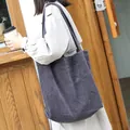 Vintage grey corduroy large capacity shoulder tote bag for a stylish daily look - Gray