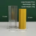 Large hexagonal plastic candle mold for DIY crafts with finished yellow pillar sample - Hexagon 5.8*15.5cm
