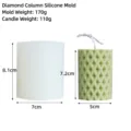 Cylindrical diamond pattern silicone candle mold including size and weight specifications - Diamond Cylinder Style