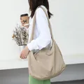 Minimalist Korean style khaki nylon shoulder bag for casual daily use and shopping - Khaki