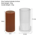 Detailed view of cylindrical ribbed candle mold with dimensions and weights - Fine Ribbed 5*10CM