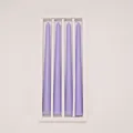 Set of 4 lavender tapered candles in white packaging box for home decoration. - 4Pcs Set / Purple