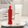 Red male human figure candle and white silicone mold with 20.3cm height measurement - Male Body Silicone Mold (Side Opening) / 236g Mold / 140g Finished