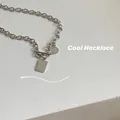 Cool hip-hop style silver chain necklace with 'LOVE' and 'GRACE' engraved pendants. - Sweet And Cool Style / Silver
